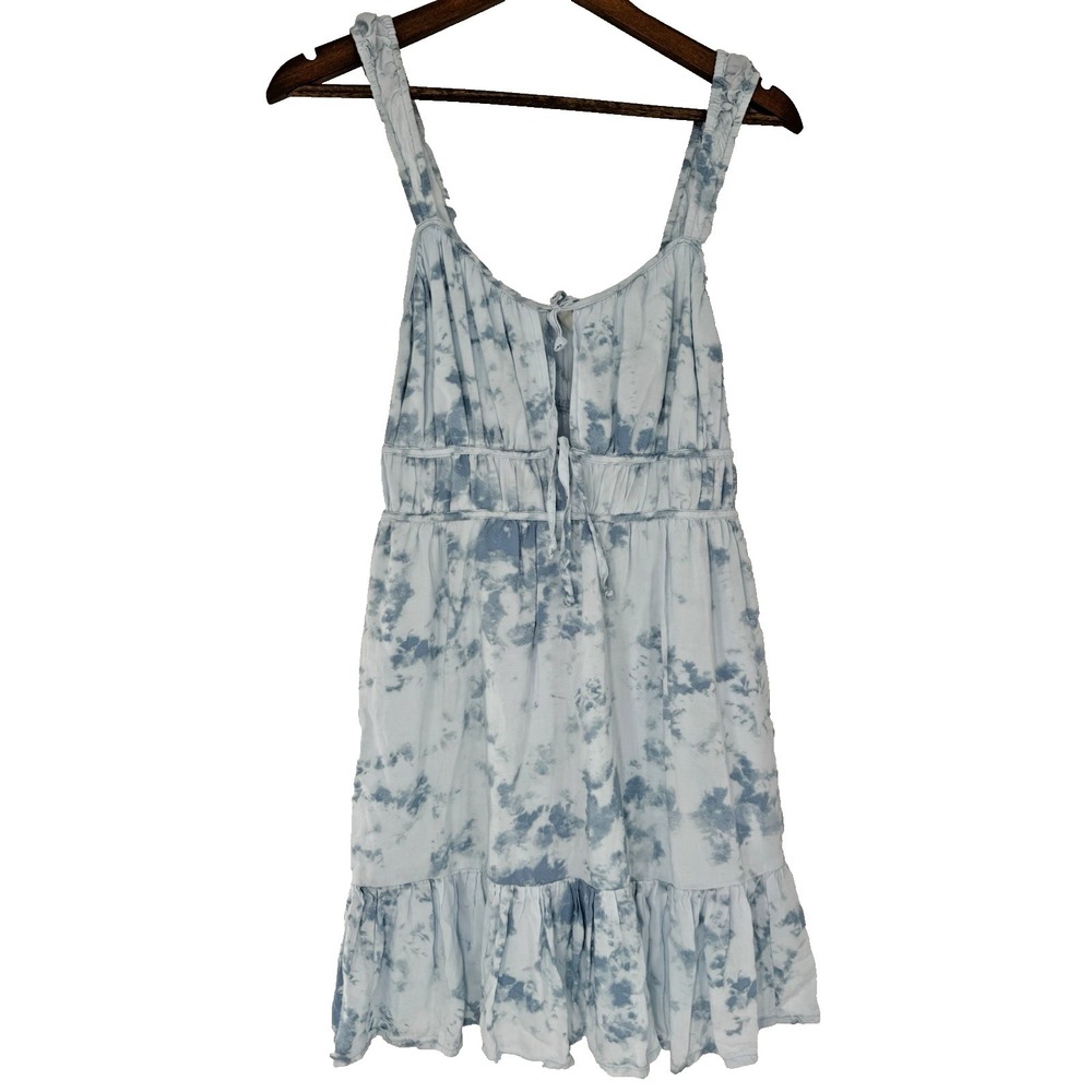 American Eagle‎ Tie Front Blue Tie-Dye Tank Sleeveless Dress M pockets milkmaid